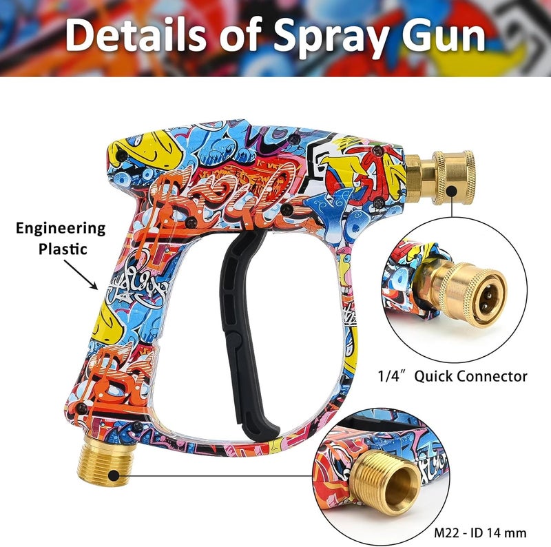 BEAR FORCE High Pressure Washer Gun 3000 PSI Max, Power Washer Short Gun M22-14mm with 1/4 Inch Quick Plug & 5 Tips Nozzle, Compatible for Some of Greenworks Kar-cher Ryobi Homelite Pressure Washer - Image 2